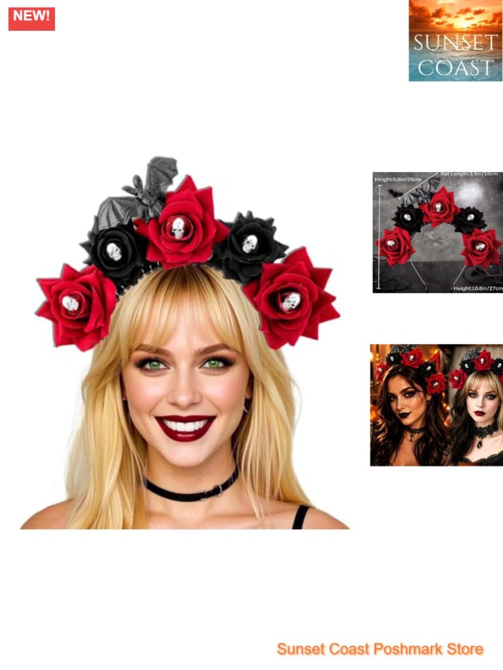 Women's Handmade Gothic Halloween Costume Headpiece with Floral Feathers and